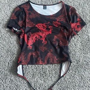 SHEIN red crop top with dragon print